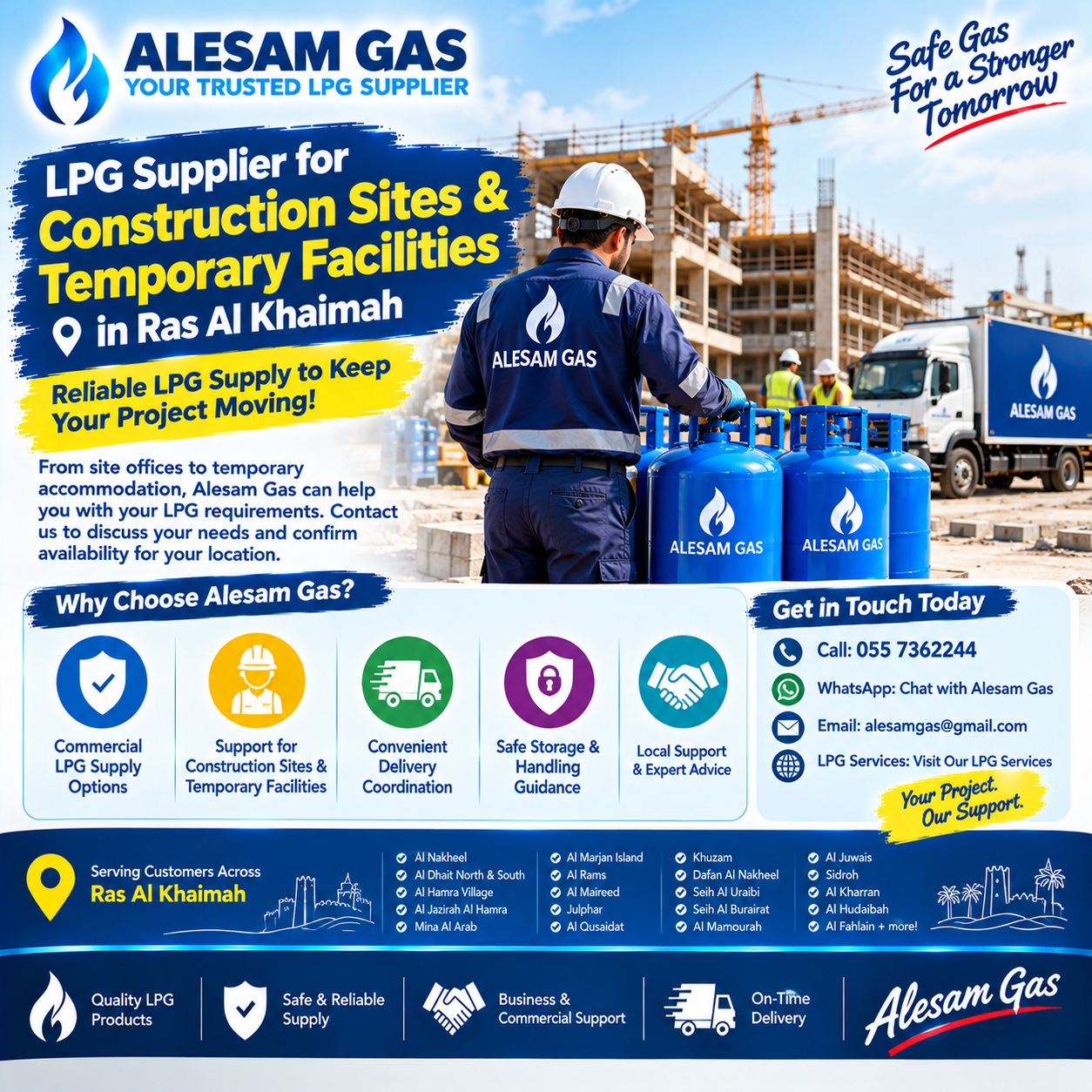 LPG Delivery for Construction Sites & Temporary Facilities in RAK Dubai